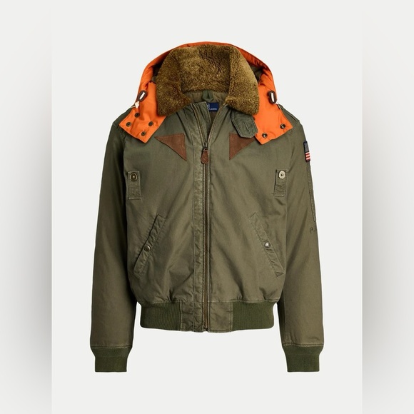 NWT Polo Ralph Lauren Men’s Shearling-Collar Down Bomber Jacket Green Size XL